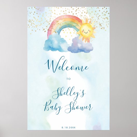 Leuke regenboog zon baby shower welkomstbord poster (Voorkant)
