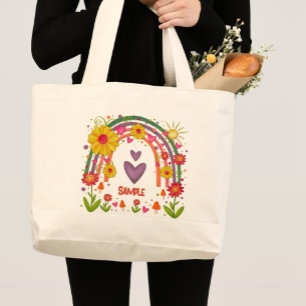 Leuke regenboogbloemen  inspiratie grote tote bag