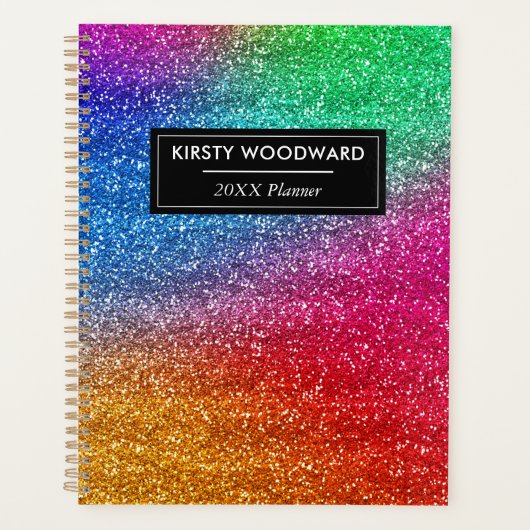 Leuke regenbooggradiënt glinsterend monogram planner (Voorkant)