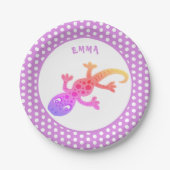 Leuke regenbooghagedis gekko met naam Verjaardag Papieren Bordje (Voorkant)