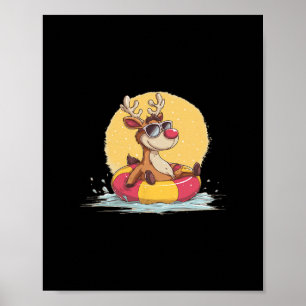 Leuke rendier met zwembad ring voor hertenjong en poster