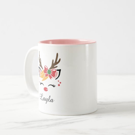 Leuke rendier mok met aangepaste naam (Voorkant links)
