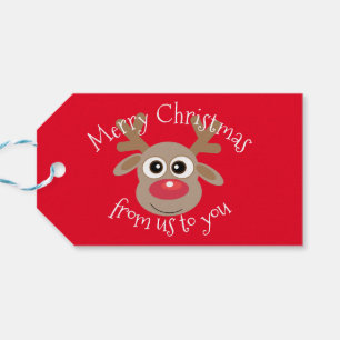 Leuke rendieren Cartoon rode kerst Cadeaulabel
