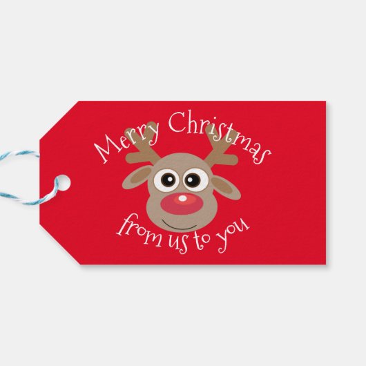 Leuke rendieren Cartoon rode kerst Cadeaulabel (Achterkant Horizontaal)