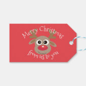 Leuke rendieren Cartoon rode kerst Cadeaulabel (Voorkant (Horizontaal))
