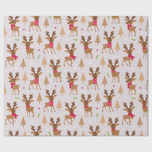 Leuke rendieren in sjaals en lichte kerst cadeaupapier (Vlak)