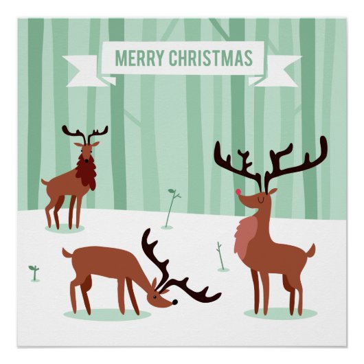 Leuke rendieren kerst poster (Voorkant)
