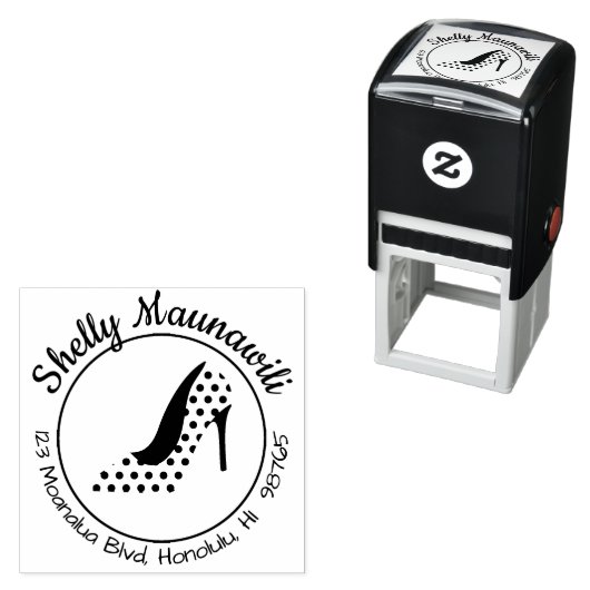 Leuke retouradres stempel girly polka dot schoen (In situ)