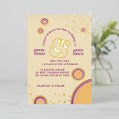 Leuke Retro 70s Groovy Circles Bruiloft Goud Folie Uitnodiging (Staand Voorkant)