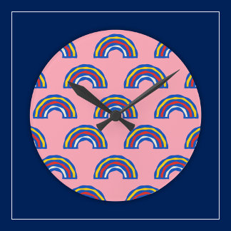 Leuke Retro 80-er jaren primaire kleuren regenboge Ronde Klok