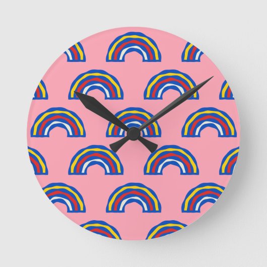 Leuke Retro 80-er jaren primaire kleuren regenboge Ronde Klok (Voorkant)
