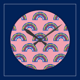 Leuke Retro 80er Primaire Kleur Regenbogen op Mooi Ronde Klok