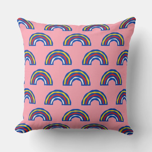 Leuke Retro 80s Primaire Kleur Regenbogen op Schat Kussen (Voorkant)