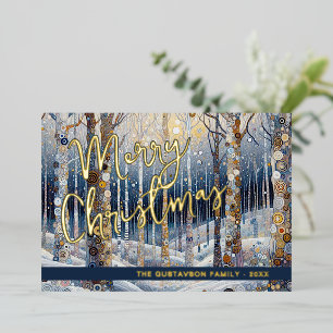 Leuke Retro Abstracte Winter Sneeuw Wonderland Kun Folie Feestdagenkaart