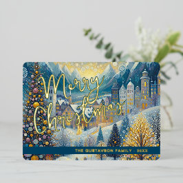 Leuke Retro Abstracte Winter Sneeuw Wonderland Kun Folie Feestdagenkaart