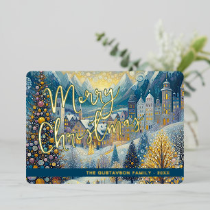 Leuke Retro Abstracte Winter Sneeuw Wonderland Kun Folie Feestdagenkaart