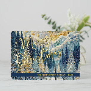 Leuke retro Abstracte wintersneeuw Wonderland Art  Folie Feestdagenkaart
