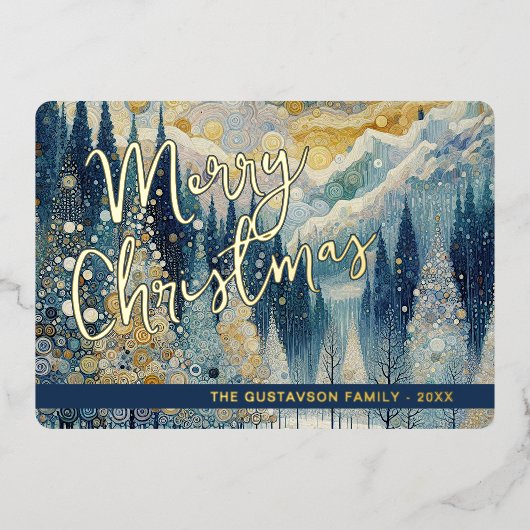 Leuke retro Abstracte wintersneeuw Wonderland Art  Folie Feestdagenkaart (Voorkant)