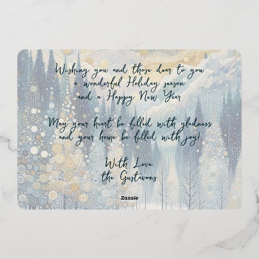 Leuke retro Abstracte wintersneeuw Wonderland Art  Folie Feestdagenkaart (Achterkant)