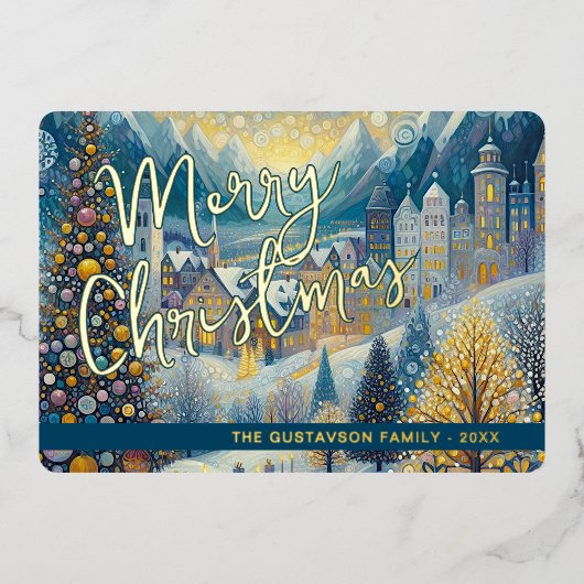 Leuke retro Abstracte wintersneeuw Wonderland Art  Folie Feestdagenkaart (Voorkant)