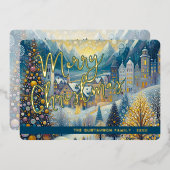 Leuke retro Abstracte wintersneeuw Wonderland Art  Folie Feestdagenkaart (Voorkant / Achterkant)