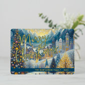 Leuke retro Abstracte wintersneeuw Wonderland Art  Folie Feestdagenkaart (Staand Voorkant)