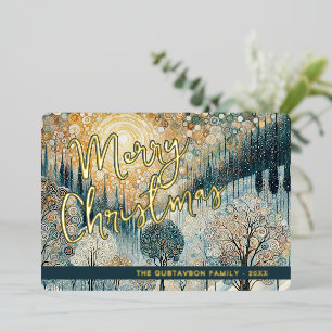 Leuke retro Abstracte wintersneeuw Wonderland Art  Folie Feestdagenkaart