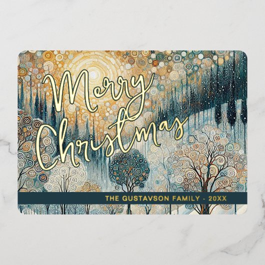 Leuke retro Abstracte wintersneeuw Wonderland Art  Folie Feestdagenkaart (Voorkant)