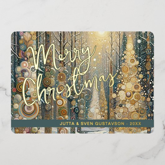 Leuke retro Abstracte wintersneeuw Wonderland Art  Folie Feestdagenkaart (Voorkant)