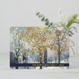 Leuke retro Abstracte wintersneeuw Wonderland Art  Folie Feestdagenkaart