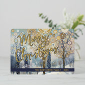 Leuke retro Abstracte wintersneeuw Wonderland Art  Folie Feestdagenkaart (Staand Voorkant)