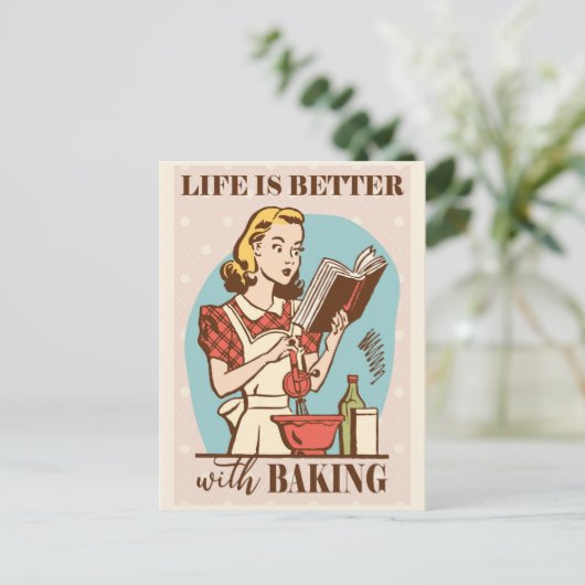 Leuke retro  bakken vrouw briefkaart (Staand voorkant)