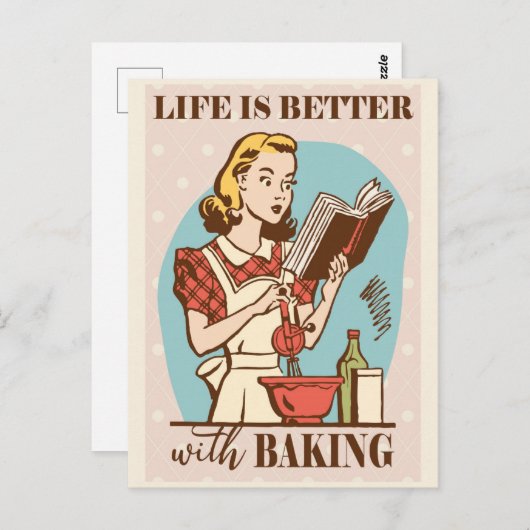 Leuke retro bakken vrouw briefkaart (Voorkant / Achterkant)