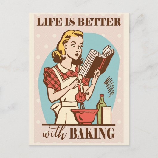 Leuke retro  bakken vrouw briefkaart (Voorkant)