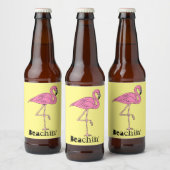 Leuke Retro Beach Sunny Beachin' pink flamingo Bier Etiket (Flessen)