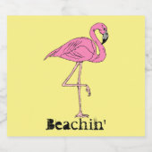Leuke Retro Beach Sunny Beachin' pink flamingo Bier Etiket (Enkel label)