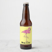 Leuke Retro Beach Sunny Beachin' pink flamingo Bier Etiket (Voorkant)