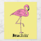 Leuke Retro Beach Sunny Beachin' pink flamingo Wijn Etiket (Enkel label)