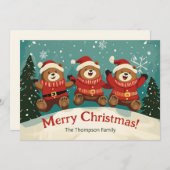 Leuke Retro Beren Kerst Flat Vakantie Kaart (Voorkant / Achterkant)