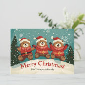 Leuke Retro Beren Kerst Flat Vakantie Kaart (Staand voorkant)