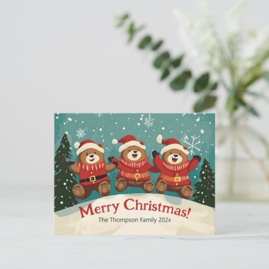 Leuke Retro Beren Kerstvakantie Briefkaart (Staand voorkant)