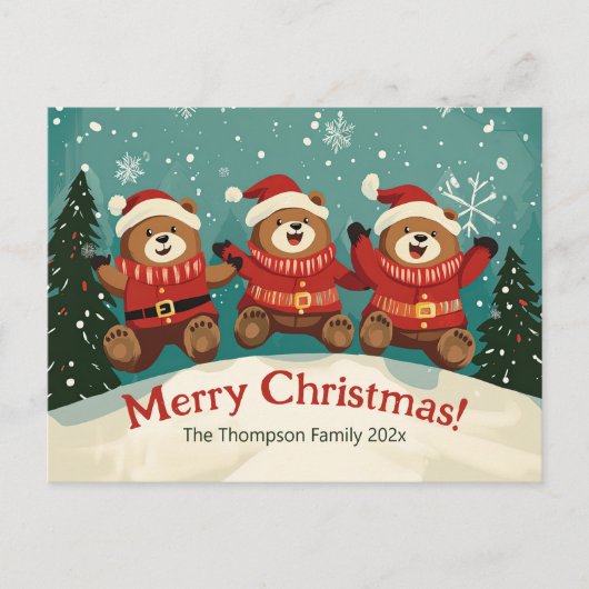 Leuke Retro Beren Kerstvakantie Briefkaart (Voorkant)