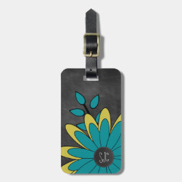 Leuke Retro Bloem Girly met Initialen Bagagelabel