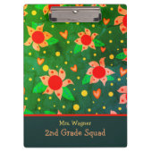 Leuke retro bloemen groen gepersonaliseerde leraar klembord (Voorkant)