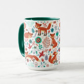 Leuke retro bloemen vogels & rode vossen patroon mok (Voorkant links)