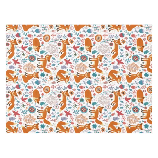 Leuke retro bloemen vossen & vogels patroon tafelkleed (Voorkant (Horizontaal))