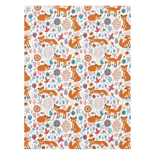 Leuke retro bloemen vossen & vogels patroon tafelkleed (Voorkant)