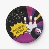 Leuke Retro Bowling Paarse Roze Meisje Verjaardags Papieren Bordje (Voorkant)