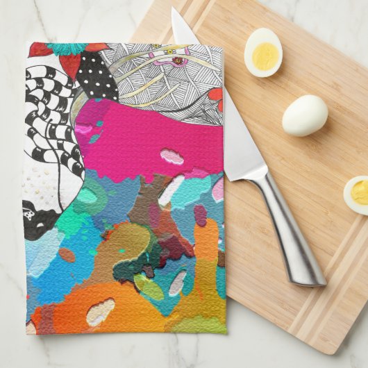 Leuke Retro Bull Terrier Hond Keuken Handdoek (Quarter Fold)