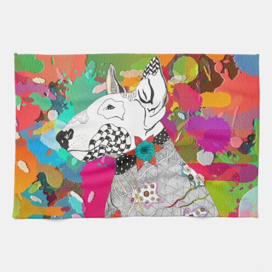 Leuke Retro Bull Terrier Hond Keuken Handdoek (Horizontaal)
